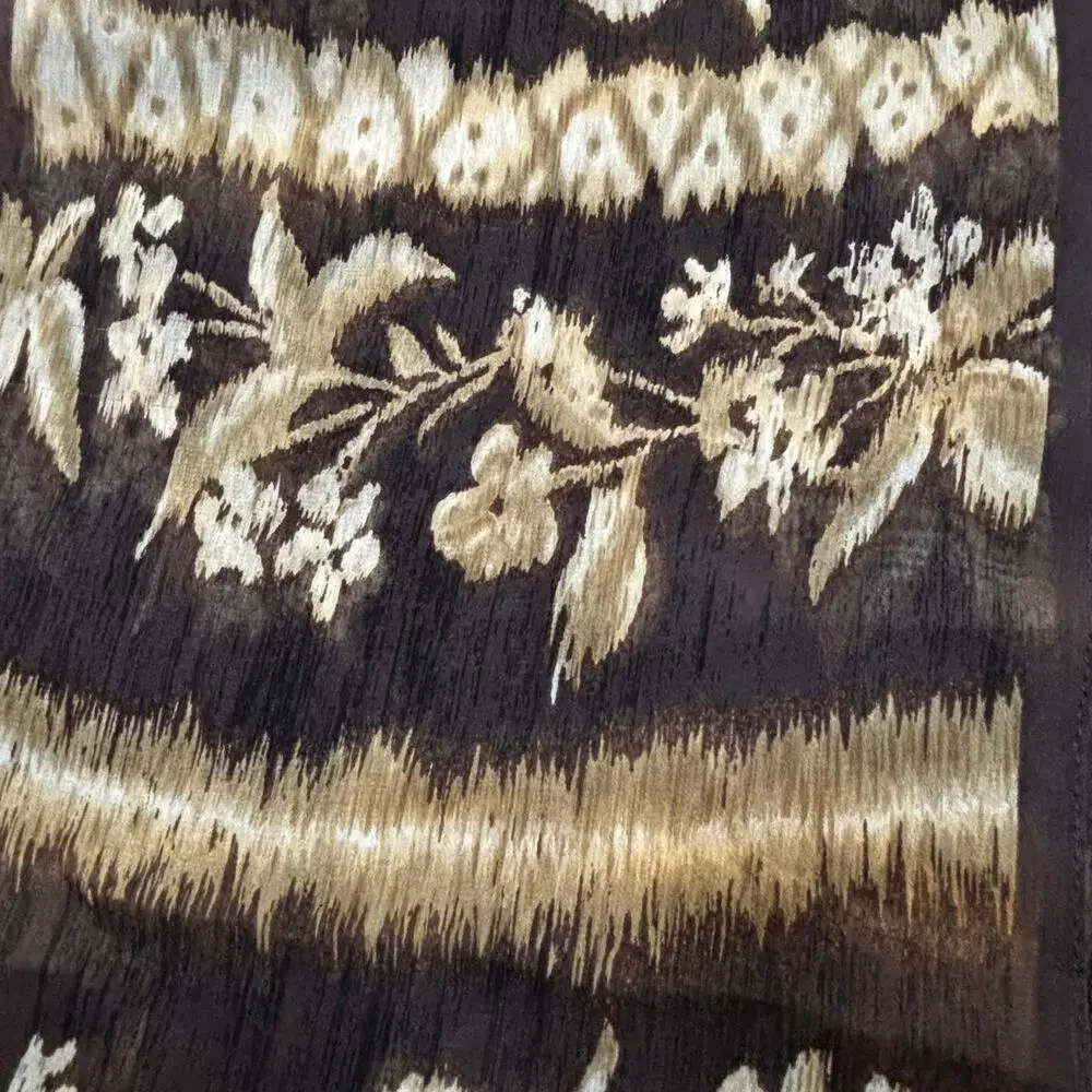 Vintage Y2K Jacqueline Ferrar sheer silk scarf cream & brown tribal rectangle
